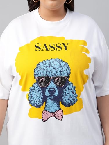 Image of JUNEBERRY 100% Pure Cotton Oversized Baggy Fit Cool Front Chest Graphic Printed Half Sleeve Plus Size T-Shirt for Women & Girls (Sizes: 2XL to 5XL)
