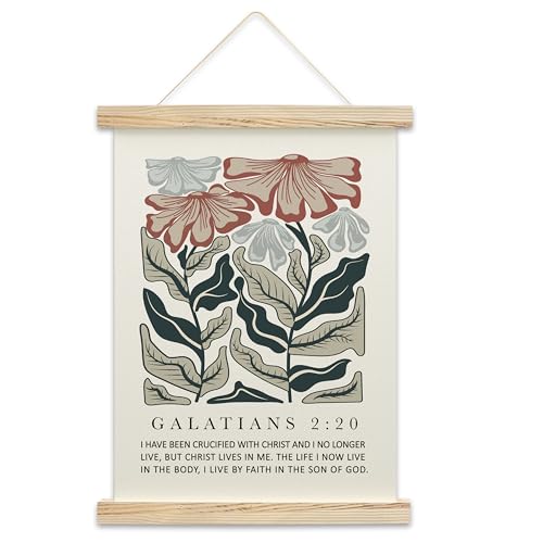 Abstracted Christian Wall Art Decor, Religious Gifts for Women, Man, Religious Home Church Decor, Bible Verse Galatians 2 : 20 Canvas Hanging Banner, Christian Home Decor -A01