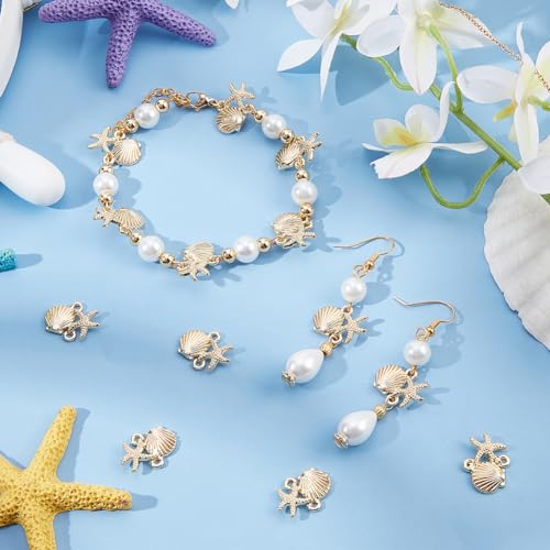 Beebeecraft 1 Box 40Pcs Starfish Connector Charm 14K Gold Plated Sea Stars Ocean Animal Beach Summer Hawaii Scallop Shell Charms Links Connectors for Jewellery Making Charms DIY Crafts - Image 4