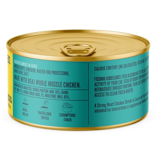 Image of A Strong Heart Canned Wet Cat Food, Chicken Shreds in Sauce -3 oz Cans (Pack of 24), Made in The USA with Real Chicken