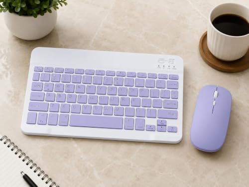 Image of Wireless Bluetooth Keyboard and Mouse Combo, Rechargeable Slim Multi-Device Keyboard with Bluetooth, Mouse with Bluetooth & 2.4G USB Receiver. (Purple)