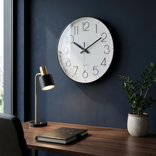 Image of jomparis 10 Inch Black Wall Clock Battery Operated Silent & Non-Ticking Wall Clock Classic Clock for Home,Office,Bedroom, School