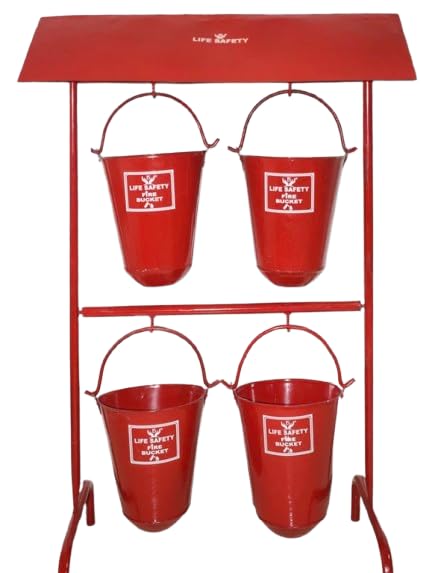 CHANDOK FLAMEGAURD Fire Bucket Stand & Canopy Red ISI Indian with Having Hanging Capacity for 4 Buckets (Bucket Not Included)