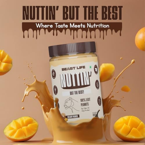 Image of BeastLife Creamy Mango Peanut Butter | 24.5 G Protein | 800 gm | 100% Peanuts, High Protein | Zero Palm Oil | Non‑GMO Nut Butter | Fitness-Friendly Spread | Zero Cholesterol