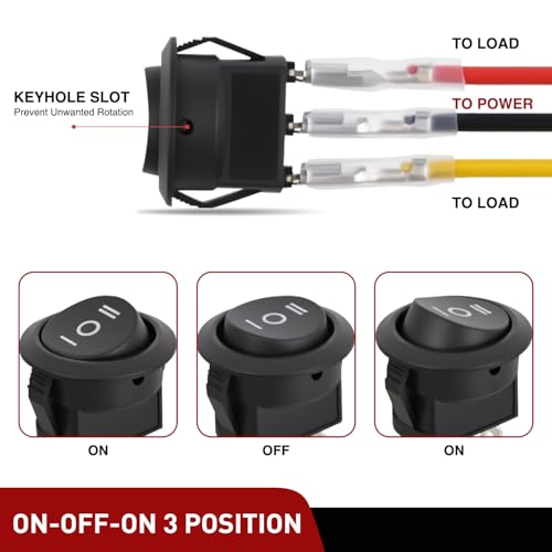 Image of Nilight 8PCS 3 Way Round Rocker Switch with Wiring Harness
