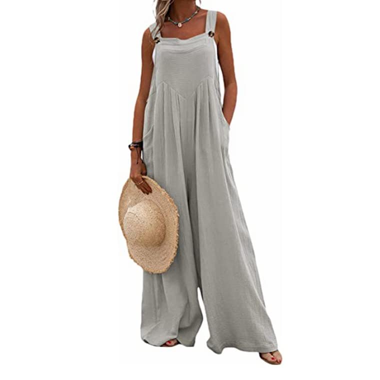 Eryue 2022 Summer New Amazon Product Jumpsuit Loose SLE Multicolor Large Size Solid Color Wide Leg Overalls Women M Grey offers donot miss