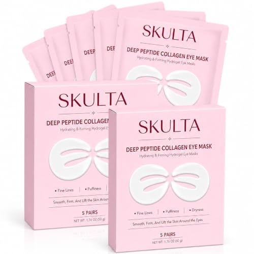 SKULTA Deep Peptide Eye Mask Hydrogel Under Eye Patches with Peptide-8 & Collagen 360 Full Eye Coverage for Puffy Eyes Dark Circles Fine Lines Hydrating Firming Eye Masks 2 Boxes 10 PCS