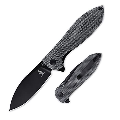 Kizer Infinity, Micarta Handle Pocket Knife with 2.95 Inches N690 Blade, Flipper, Folding Knives for Outdoor, Camping, EDC -V3579N1 (Black Micarta Handle+Black N690 Blade)