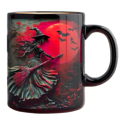 Bebida de café de bruja, taza de cerámica de 325 ml, taza de té negro, diseño impreso divertido, acabado brillante, taza caliente diaria para cocina, hogar, oficina, regalo de fiesta de cumpleaños