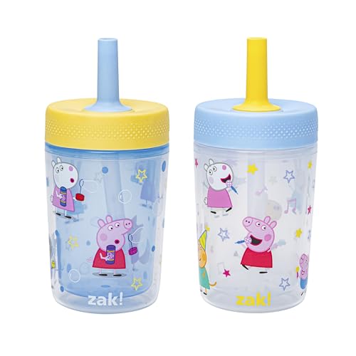 Zak Designs Peppa Pig Capri Toddler Tumblers For Travel or At Home 9oz 2-Pack Double Wall Plastic Sippy Cups With Leak-Proof Design is Perfect For Kids (Peppa and Friends)