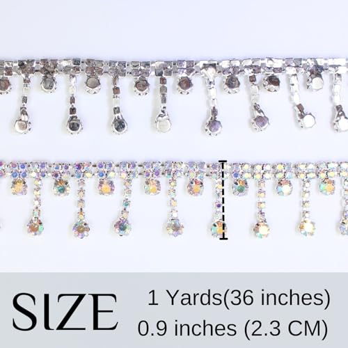 PEARLY JUN 1 Yards Rhinestone Trim Crystal Rhinestone Chain AB Sliver Fringe Sewing Dress DIY Party Wedding Bouquet for Decoration Bridal Costume Embellishment Clothing Accessories - Thumbnail 3