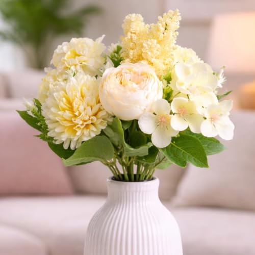 Image of SATYAM KRAFT 6 Pcs Artificial Multiflora Flower Roses Fake Sticks Bunch Decorative Items for Home Decor, Bouquets, Bedroom, Living Room, Wedding, Festive Decor (Without Vase)