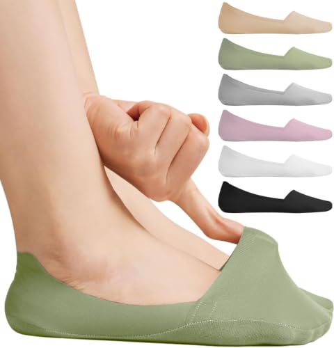 Image of No Show Socks Womens for Loafers Flats Non Slip Nylon 6 Pairs