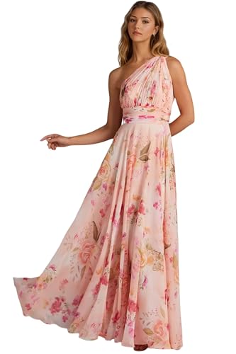 One Shoulder Bridesmaid Dresses for Women Pleated Chiffon Long Formal Evening Party Gowns