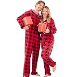 PJGGZ Onesie Couples Matching Pajamas - Funny Plaid Zipper Hooded Pjs Sets for Women & Men Soft Warm Christmas Jumpsuit (Women,Red Black Buffalo Plaid,M)