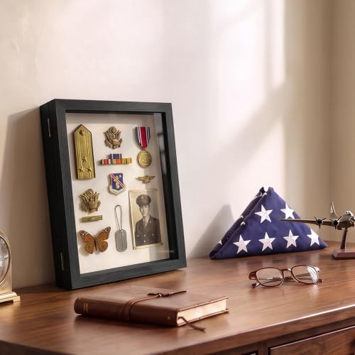 Image of TJ.MOREE Small Shadow Box 5x7 Memory Display Case Wood icture Frame Black