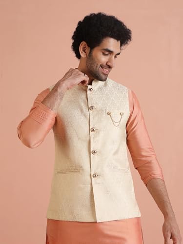 Image of Kisah Men's Jacquard Woven Design Sherwani Set Regular Fit | Wedding, Festive & Occasion Wear