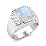 LAJARA JEWELS Natural Rainbow Moonstone Ring Men's 925 Sterling Silver Gemstone Jewelry Moonstone Men's Ring Statement Mens Jewelry Gift for Him (10.5, Rainbow moonstone)