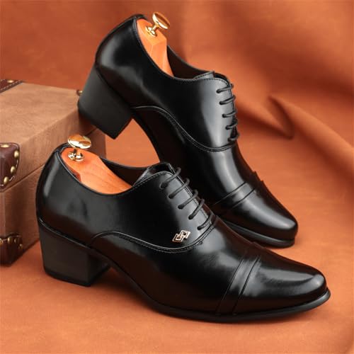 Men's Classic Leather Lace-Up Pointed Toe Chunky Block Heels Dress Oxford Shoes with Medium Heel Retro Low Top Comfort Design Derby Shoes for Wedding Business Work Dating Party Prom Formal2