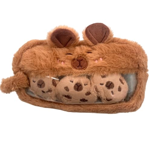 カピバラ 推し事 ペンケース ぬいぐるみバッジ3個付 筆箱 動物 アニマル クリアポケット ぬいぐるみポーチ ペンポーチ かわいい ふわふわ 文房具ケース 小物入れ 文房具 ファスナーポーチ (ごきげん)のサムネイル