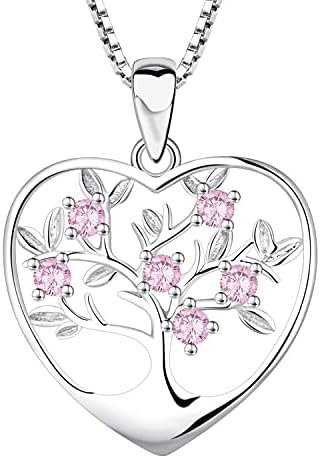 YL Tree of Life Necklace 925 Sterling Silver cut 12 Birthstone Cubic Zirconia Family Tree Pendant Necklace for Women