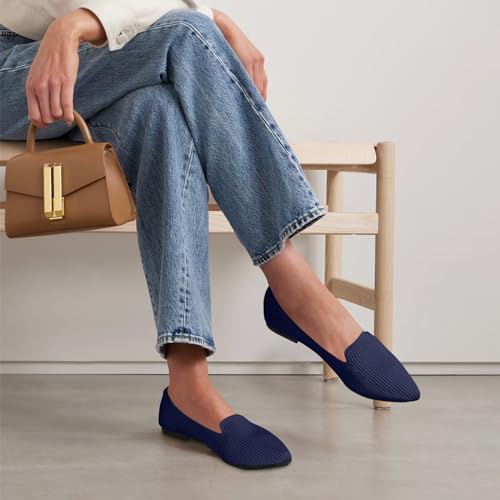 Image of TINGRISE Women's Flats Shoes Pointed Toe Knit Washable Ballet Comfortable Dressy Work Flat