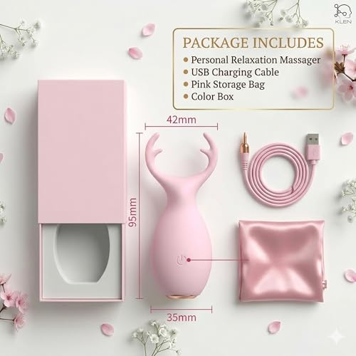 Image of KLEN Electric Handheld Women Body Massager Machine Portable Waterproof Mini Massage Device with Soft Silicone Head Rechargeable Vibration Wellness Stress Relief and Self Care Relaxation Product (Pink)