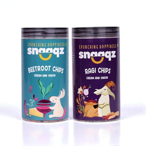 Image of Snaaqz Supergrain Chips Combo | Beetroot Cream & Onion + Ragi Cream & Onion | Pack of 2 | 150g Each | High Protein Millet Chips | Baked & Crunchy | Natural Ingredients | Low Calorie | Healthy Snacks for Adults & Kids