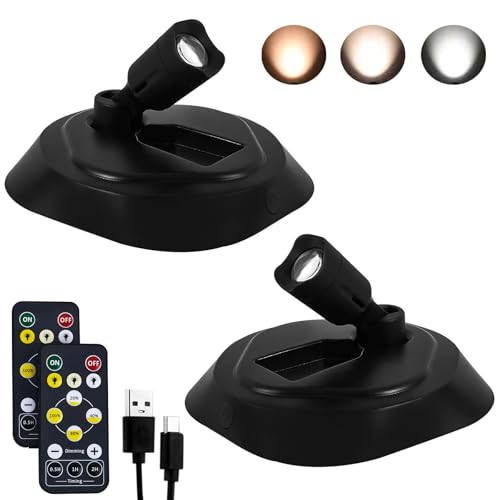 Wireless LED Spotlight Indoor with Remote Up Lights Indoor, Battery Powered Picture Lights, Rechargeable Spot Lights with 3CTT, Dimmable Timer Art Lights Accent Uplighting for Plant Wall, 2 Pack
