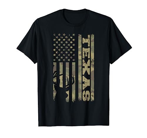 Texas Deer Hunter Vintage Deer Hunting Camo USA Flag T-Shirt