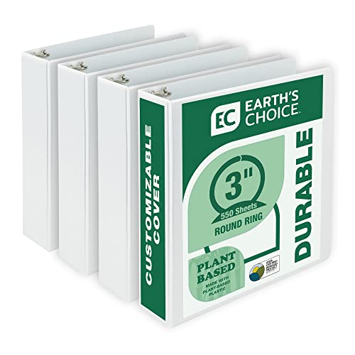 Image of Samsill Plant-Based 3 Inch Durable Round Ring, View Binder, Eco-Friendly, USDA Certified Biobased, 4 Pack, White