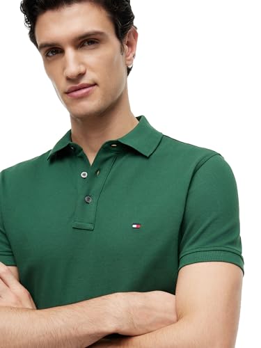 Image of Tommy Hilfiger Men's Short Sleeve Polo Shirts in Slim Fit with Stretch and Organic Pique Cotton