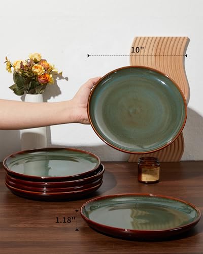 Image of Pokini Ceramic Dinner Plates Set of 6, 10inch Salad, Dessert Plates Dishes | Reactive Glaze Stoneware Dish Set, Dinner Plate for Dessert, Salad, Appetizer, Microwave & Dishwasher Safe, Scratch Resistant