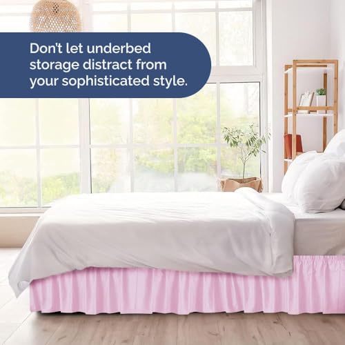 Image of Bed Skirt - Wrap Around Dust Ruffle Bed Frame Cover with Easy Fit Elastic Strap, Double Size 12 Inch Inch Drop, Microfiber Pleated, Machine Washable |Light Pink, (72inchx72inch)
