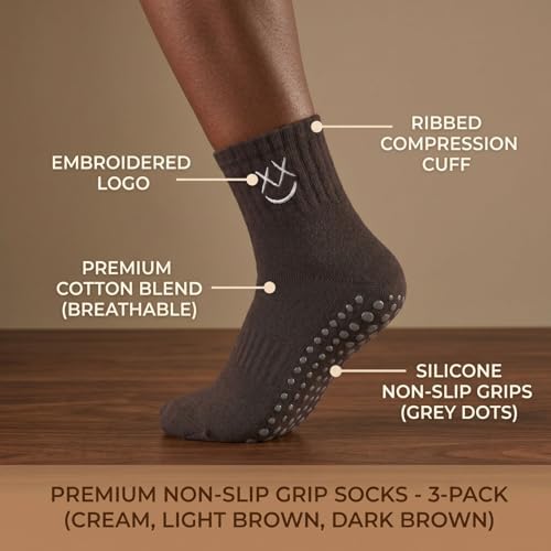 Image of Soxbang 3 /6 Pairs Cute Pilates Socks with Grips,Yoga Socks Barre Sock Non Slip Grip Embroidery for Barre Ballet Workout