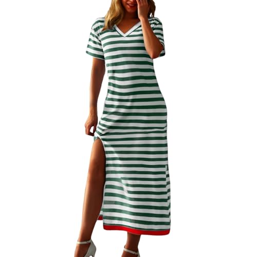 Robe d'été décontractée fluide pour dissimuler les rondeurs en maxi t-shirt rayé confort