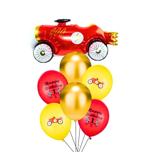 Image of Party Decorz Racing Car Balloon Set of 7 Pcs (1pcs Racing Car Foil Balloon + 4pcs Car Printed Balloon + 4pcs Chrome Balloon) For Racing Car Theme, Birthday Party Decoration