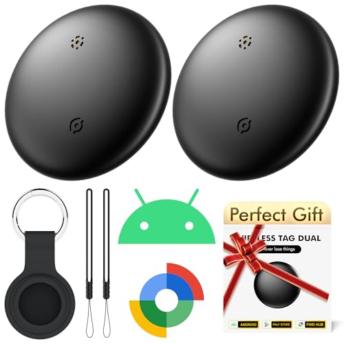 Air Tracker Tags-2 Pack for Android with Case- Bluetooth Tracker Item Finder for Key, Wallet, Luggage - Works with Google Find Hub, IP66 Waterproof, Smart Tag for Android & Samsung Phones(Black)