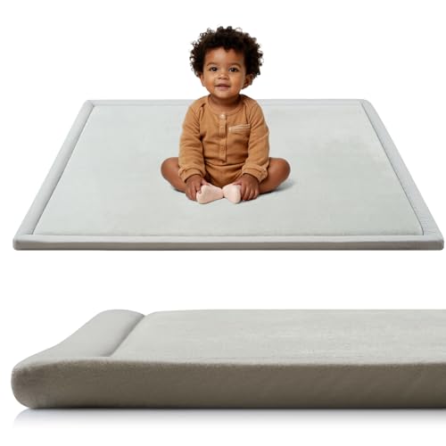 STARUIA Baby Play Mat for Floor, 1.1" Thick Memory Foam Tummy Time Mats, Soft Flannel Nursery Rug, Non Slip Crawling Mat for Toddlers,Kids, Playpen, Tatami Style for Living Room(50" X 50", Grey)