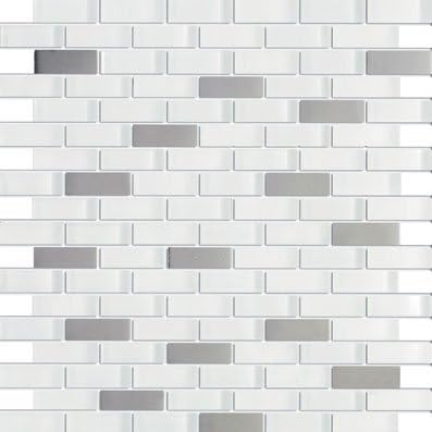 Vintrav Daiquiri Ice Blend 5/8 in. x 1.875 in. Mesh-Mounted Stainless Steel & Glass Mosaic Tile