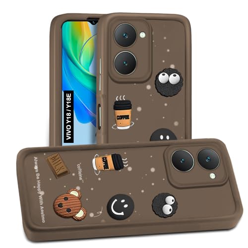Image of AESTMO Back Case Cover for Vivo Y18 / Y18E Cover | Cute Fun Cartoon 3D Ball | Coffee Silicone Case | Full Body Protection | Camera Protection Back Cover for Vivo Y18 / Y18E (Brown)