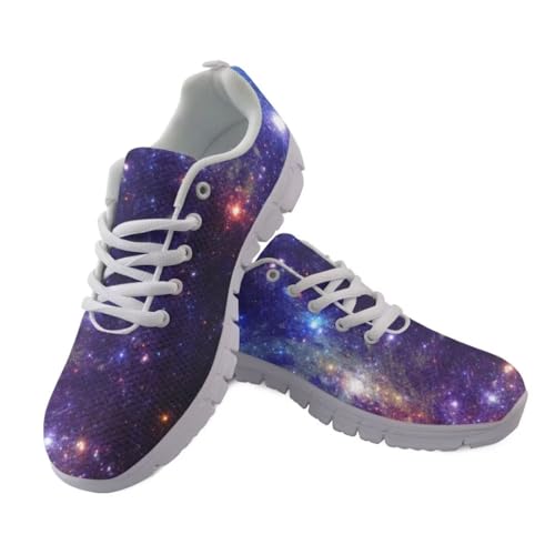 Women Running Shoes Purple Galaxy Non Slip Comfortable White Sole Lace Up Lightweight Sneaker
