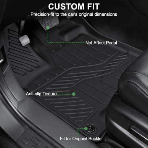 Image of Floor Mats for Honda Pilot 2016-2022 8 Seat (No Elite Models) | All Weather Odorless Floor Liners, Custom Fit Precise Coverage, Waterproof Non-Slip TPE Material, Easy to Clean
