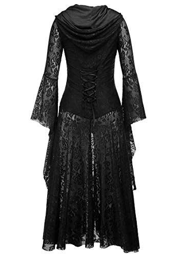 Nihsatin Women's Gothic Fairy Victorian Hooded Lace Cardigan Bell Sleeve Button Up Corset Dress2