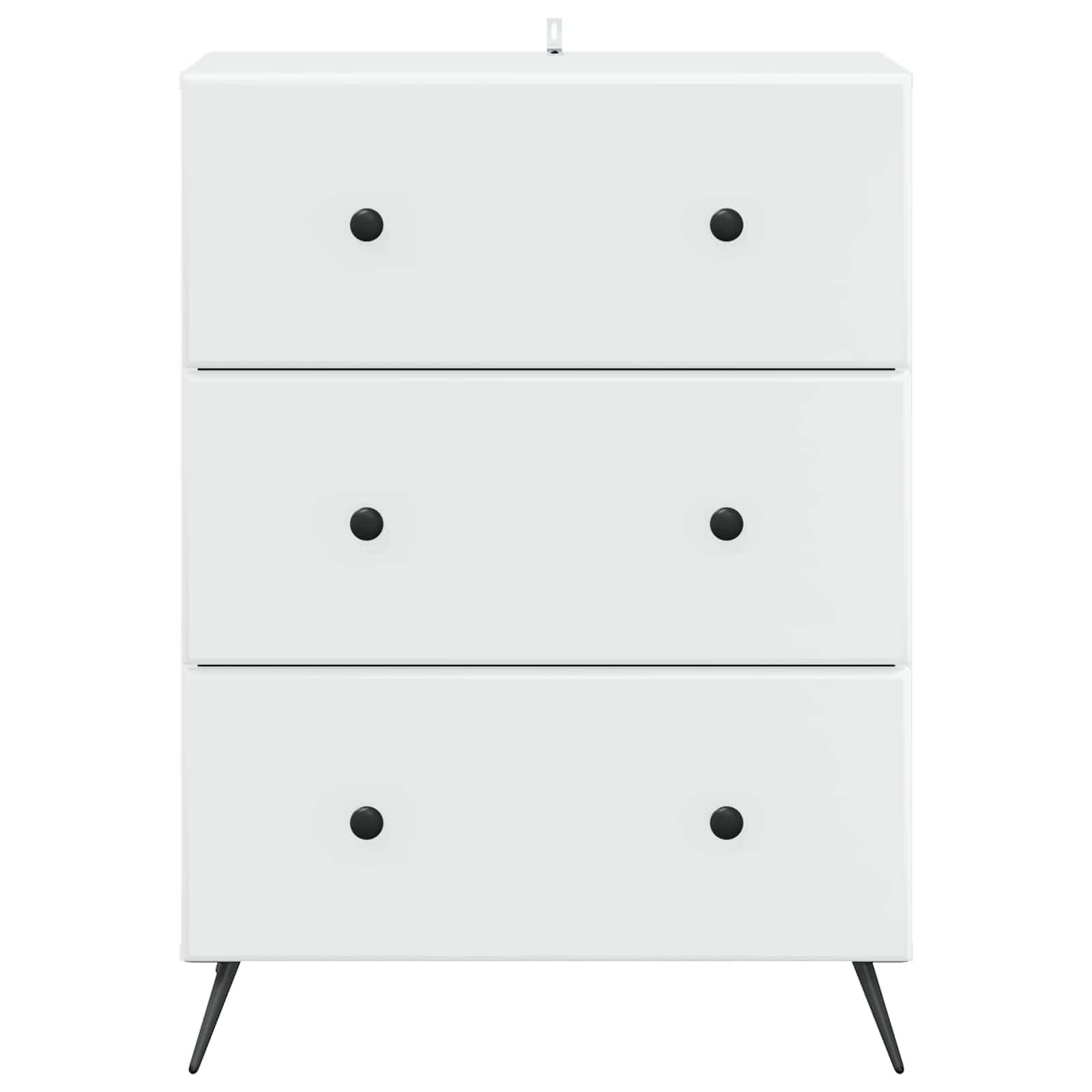 Cassettiera bianca, 66 x 34,5 x 90 cm, in legno, 3 cassetti, telaio in metallo, serratura per ordine in ufficio, camera da letto, corridoio
