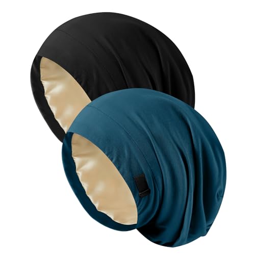 DUOMODRAGON 2Pcs Satin Lined Bonnet for Sleeping for Women Men