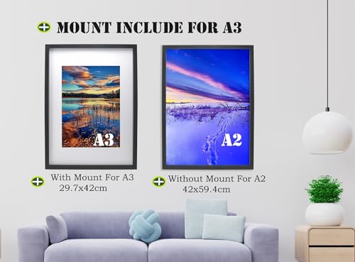 Black A2(42x59.4cm) Boxed Picture Frames Set of 3 with Mounts for A3(29.7X42CM), A3 boxed photo frames 3pack, Black A2 wooden Effect Poster Frame with Mount for A3 photo - Image 3