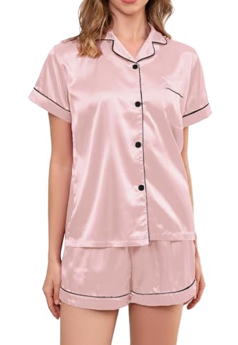 Image of Brezzistaxs Satin Pajamas Set For Women, Classic Fit Soft