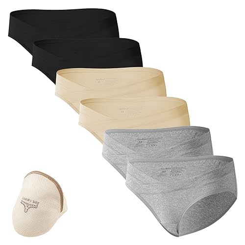 HBselect 6er Unterhosen Damen für Schwangere Unterwäsche Höschen Schwangerschaft Postpartum Slip Schwarz*2 Beige*2 Grau*2 L