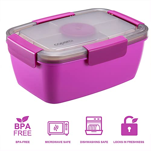 Image of Caperci Large Salad Container Bowl for Lunch - Better Adult Bento Lunch Box 68 oz, 5-Compartment Tray, 2pcs 3-oz Sauce Cups, Stackable, BPA-Free (Purple)